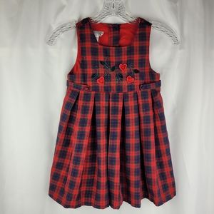 Samara Vintage Red Green Blue Plaid Hearts Pleated Jumper Dress Girls Size 5
